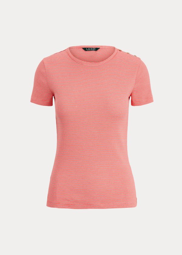 Tops Ralph Lauren Mujer Rojos / Blancos - Button-Trim Striped Cotton - PUILC6302